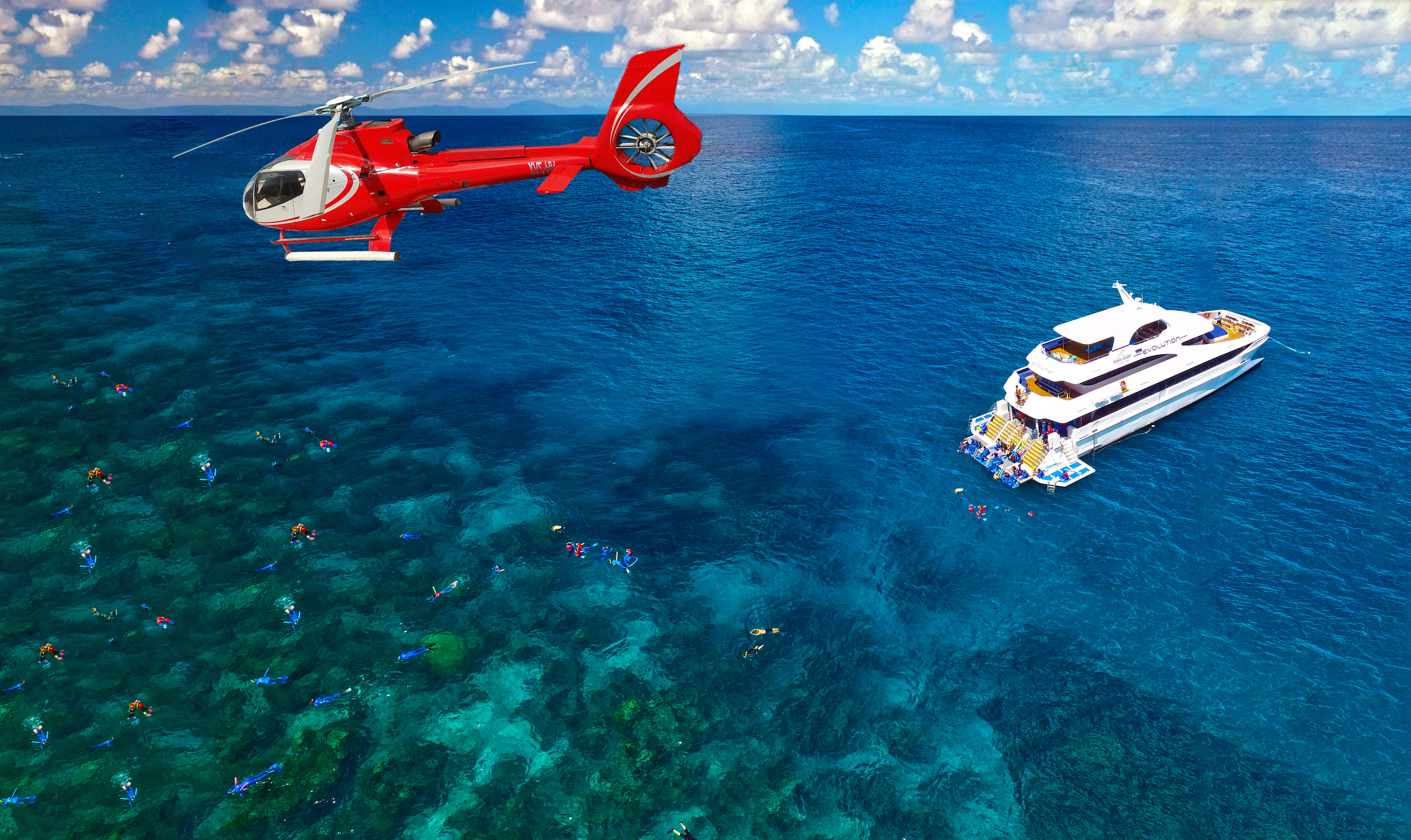 Experience the stunning beauty of the Great Barrier Reef from above and below. Glide through crystal-clear waters snorkel among vibrant marine life and soar in a luxury helicopter.