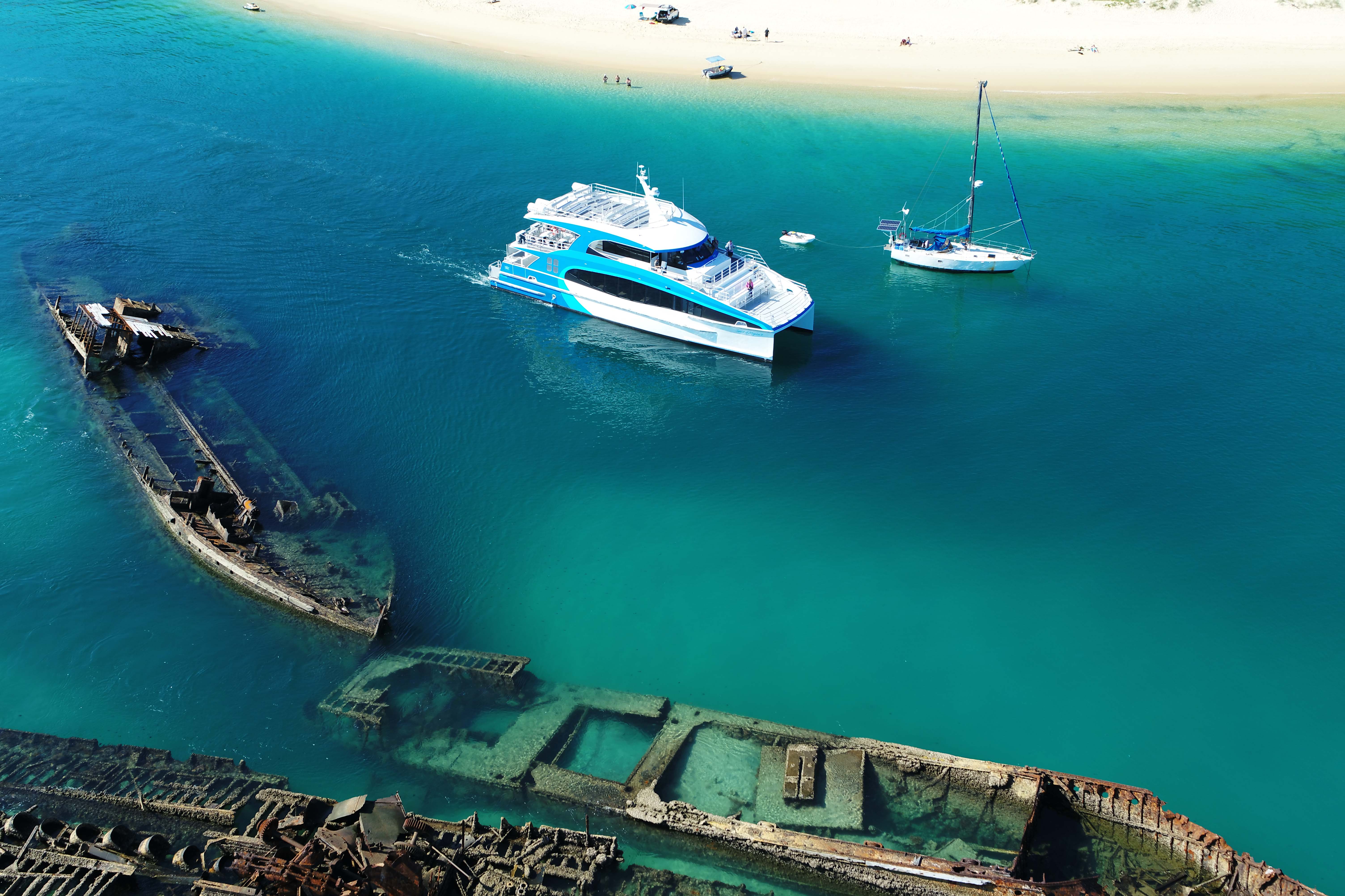 Explore the Tangalooma Wrecks on a guided snorkel tour and marvel at the elaborate coral formations.