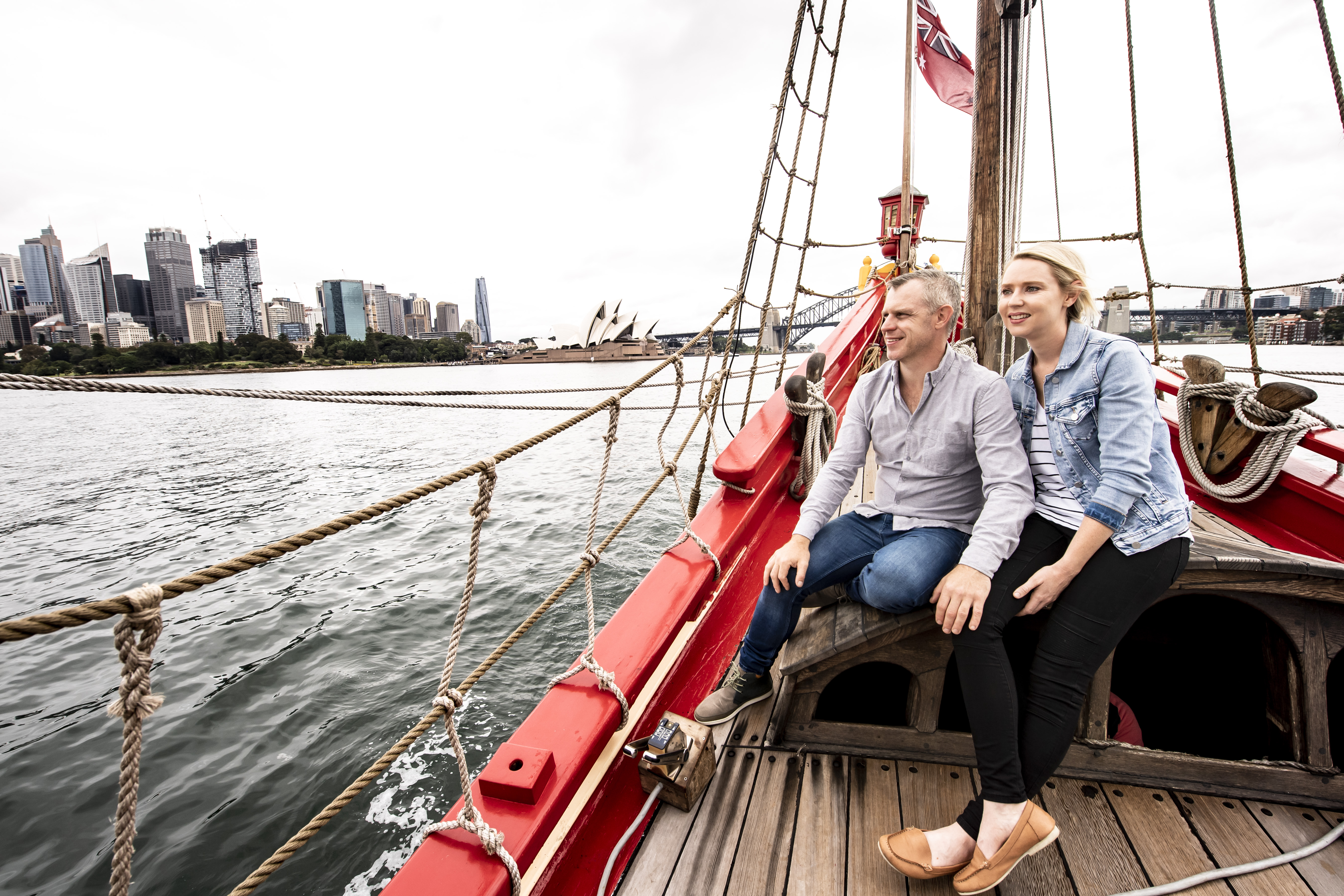 Sailing on the Duyfken offers stunning views of Sydney's iconic skyline while enjoying gourmet snacks and stories of maritime history all aboard a rare 17th-century replica ship.