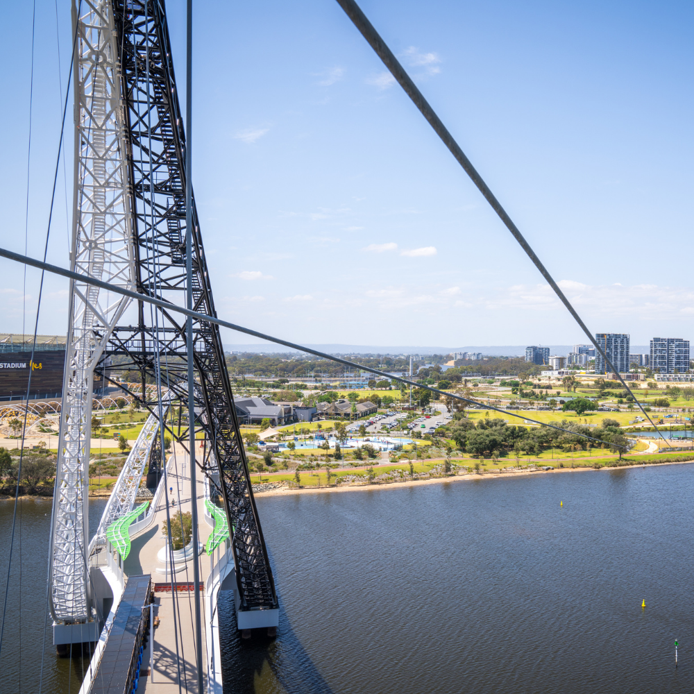 Experience the breathtaking views from the top of Matagarup Bridge offering a unique perspective of Perth and the Swan River perfect for adventure seekers and nature lovers alike.