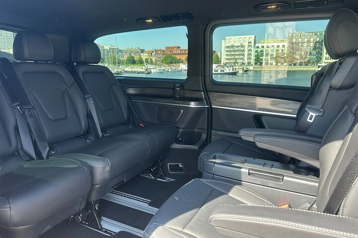 Experience the luxury of private travel with spacious seating and modern interiors perfect for groups heading to Brussels. Enjoy comfort and style as you journey between the city and the airport.