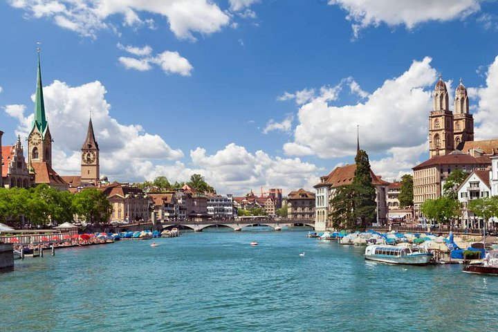 Zurich city view from Limmat bridge