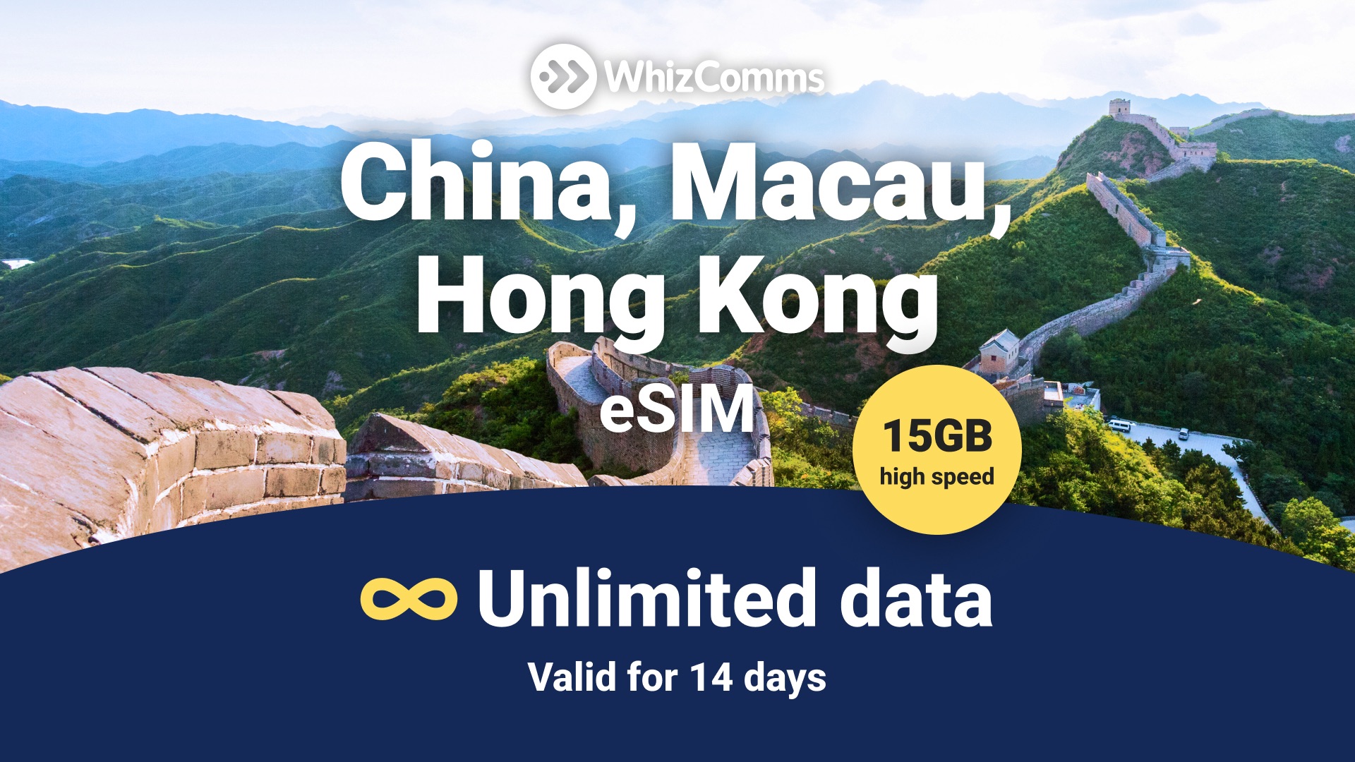 WhizComms Unlimited eSIM for China, Hong Kong, Macau