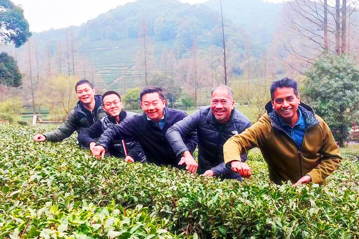 Mr. Jeffrey, K, Paulo, Li Jia, Chris at tea plantation