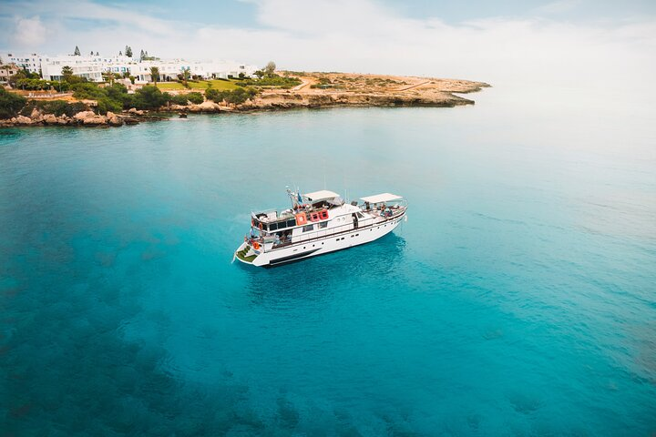 The St Georgios boat sits proud in the water 