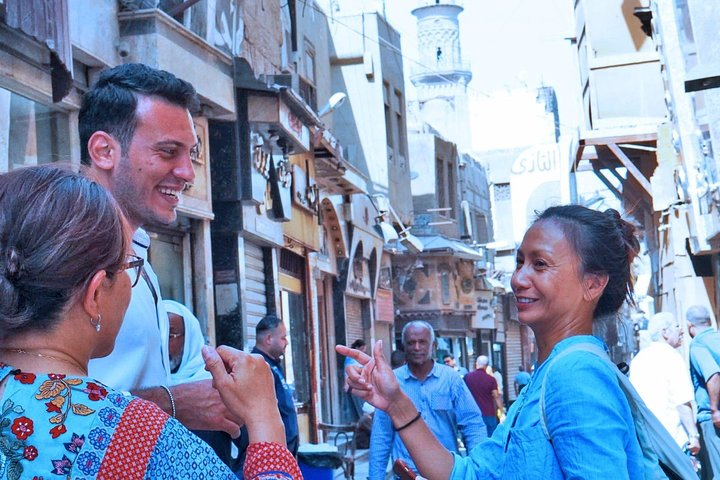 Kemet Travel Tour manger Ahmed Selim with our clients in Khan Al-Khalili