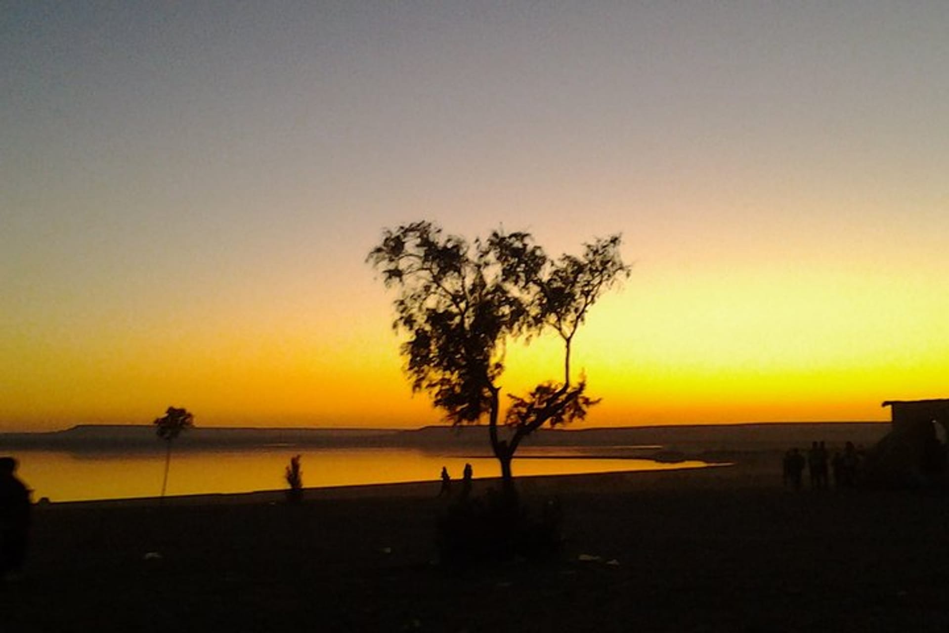 Sunset boats and lakeside scenery at Lake Qarun