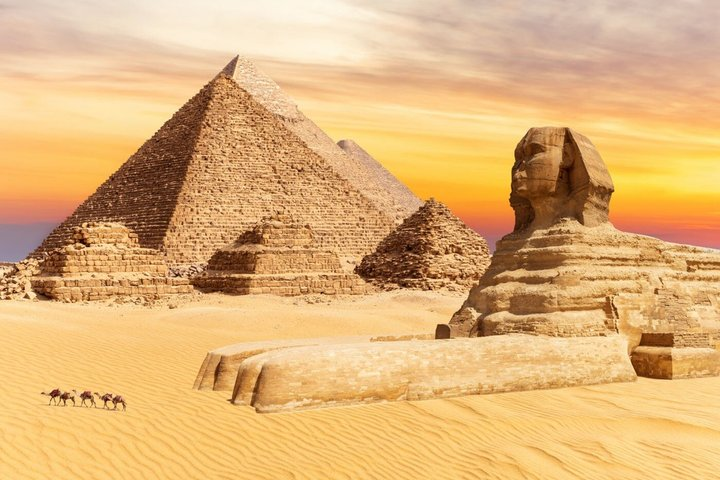 Pyramids and Sphinx from the Giza Plateau, Egypt