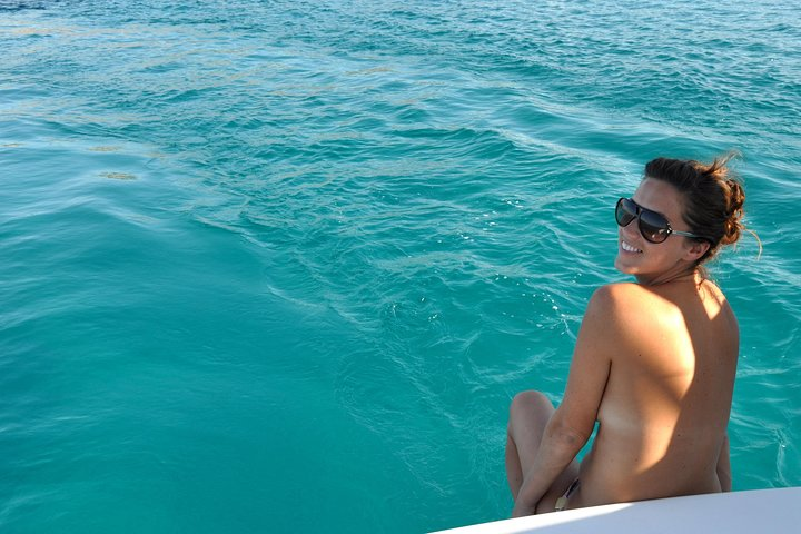 One of our clients enjoying her time on our catamaran
