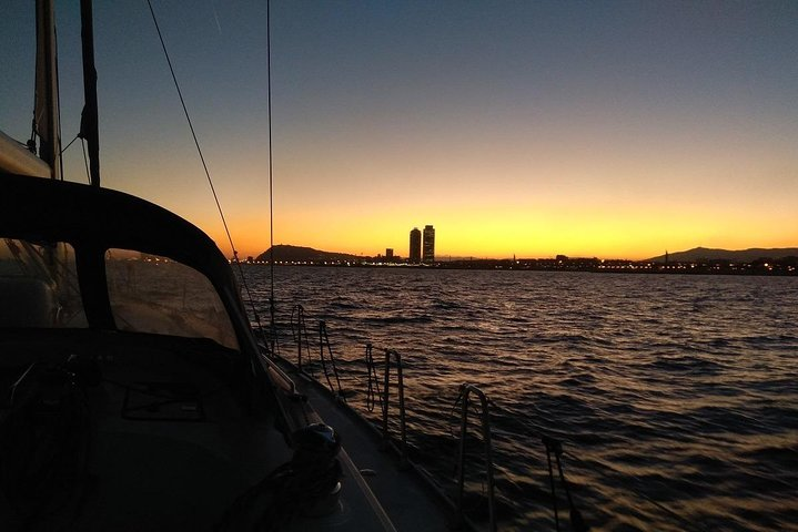 Sailing at sunset in Barcelona