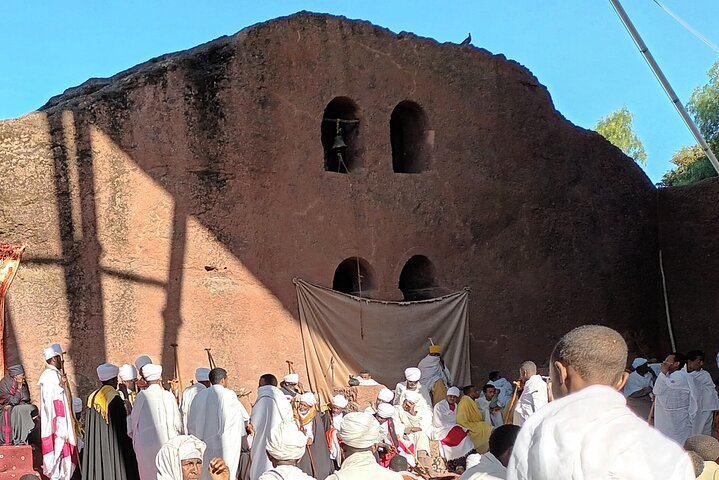 Lalibela churche during sunday church service 