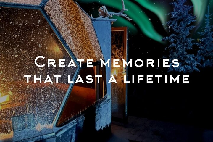 Experience a night under the stars in a glass igloo where Lapland cuisine meets the breathtaking beauty of the Northern Lights and cozy warmth by the fire.