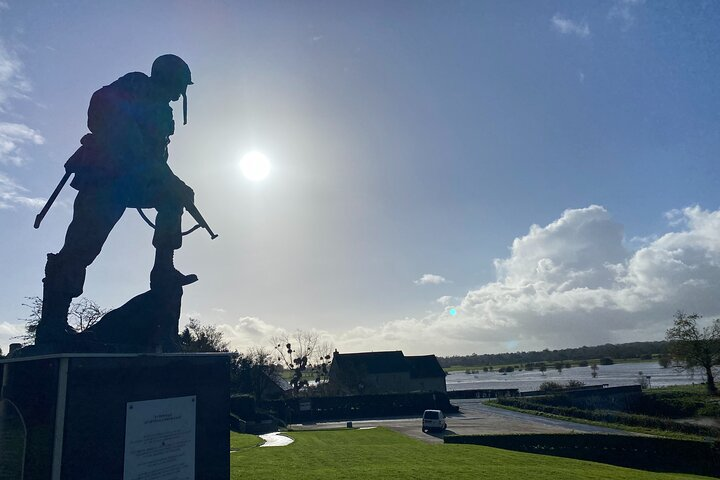 Sainte Mère Eglise: La Fiere Bridge. Statue of Iron Mike, overlooking the Merderet River and the flooded area around La Fière Bridge......