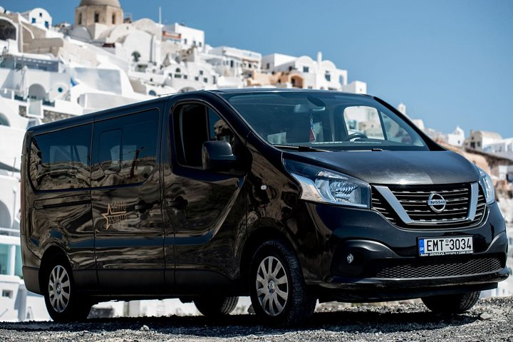 A luxury A/C 8-seats Minivan with an experienced certified driver is available 24/365 to tour you to the most attractive sites of Santorini Island. Always at your disposal!