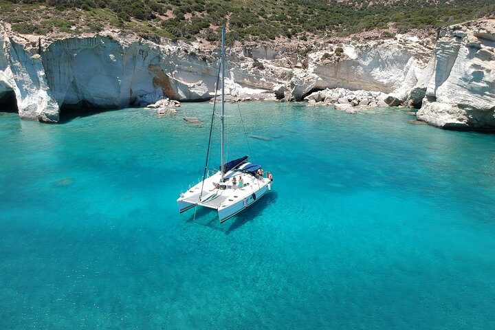 Our catamaran anchored in Kleftiko