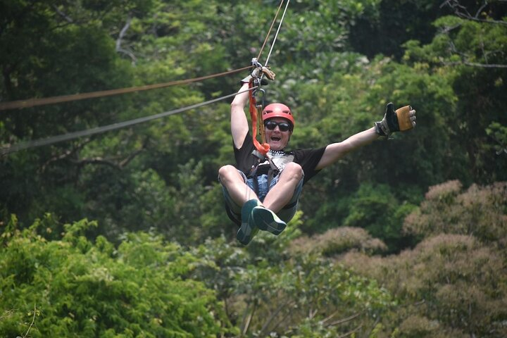 Having a laugh while zipping.