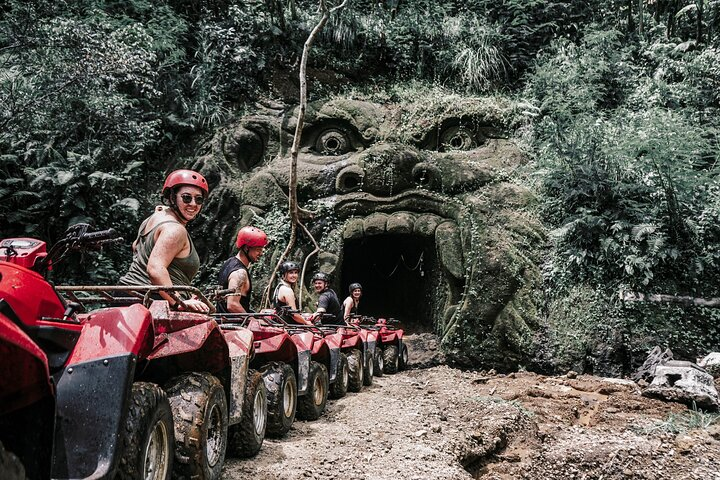 Embark on an unforgettable adventure through lush jungles and muddy tracks exploring Ubud’s stunning rice paddies while riding the exhilarating Gorila Face Cave ATV quad bike.
