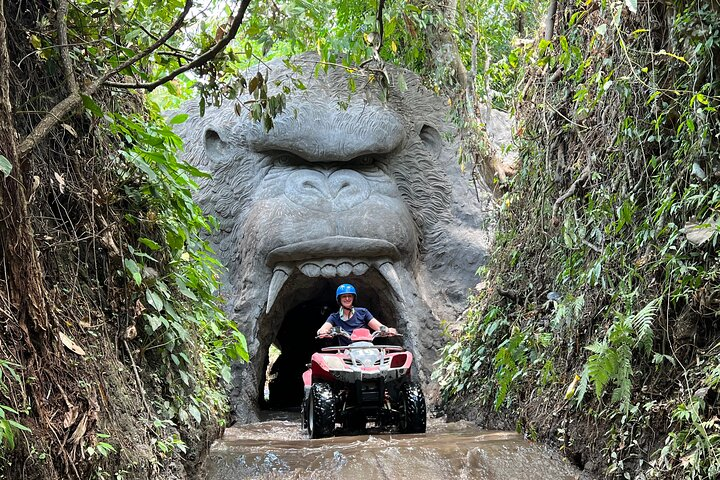 Experience the lush landscapes of Ubud on an ATV adventure passing through the iconic King Kong Cave while soaking in the beauty of rice fields and tropical forests.