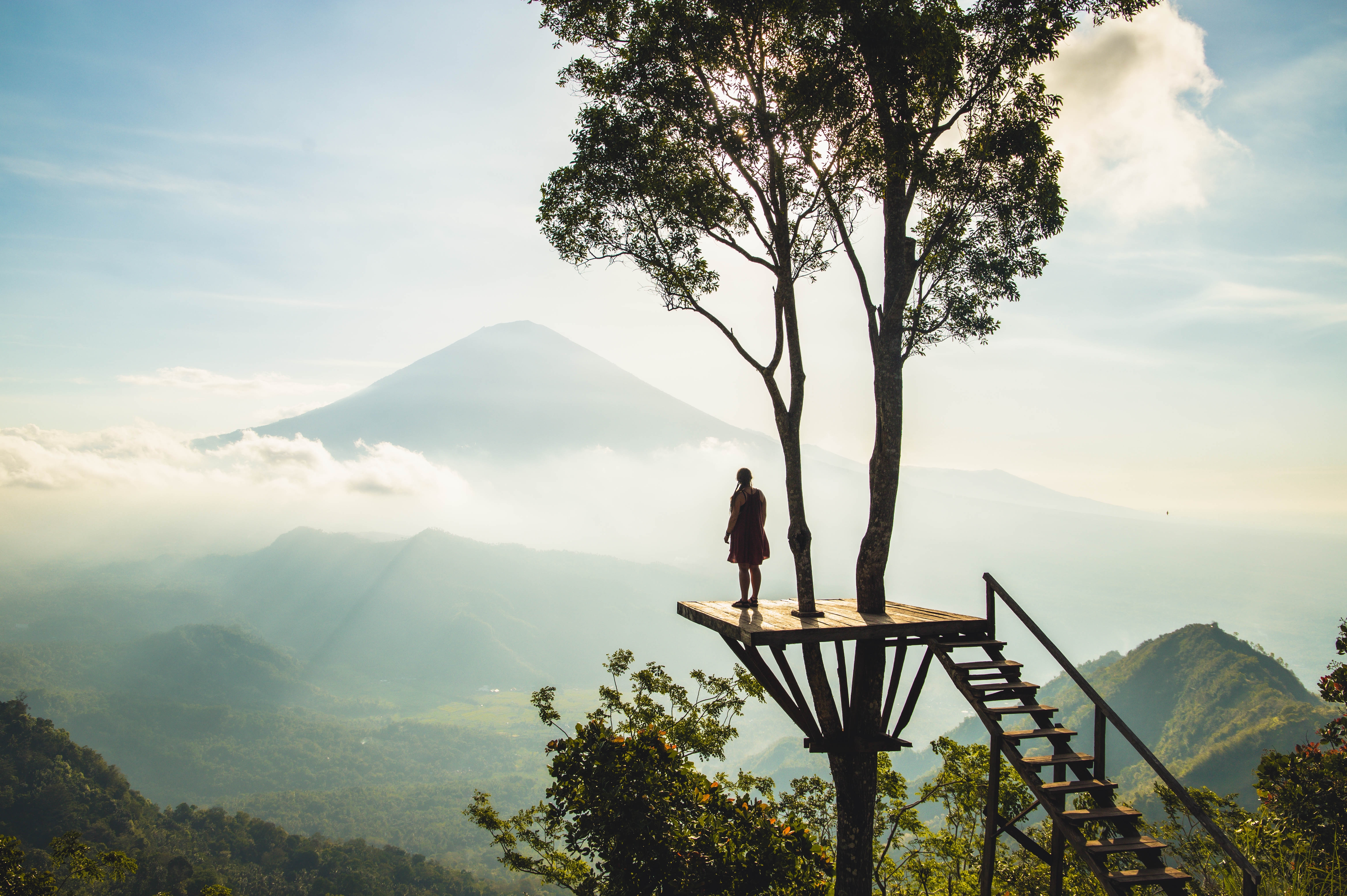 Experience Bali's natural beauty from Lahangan Sweet Viewpoint where stunning views of Mount Agung unfold inviting travelers to soak in the peaceful surroundings and breathtaking scenery.