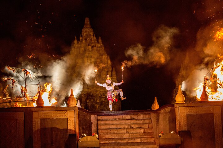 Experience the magic of the Ramayana Ballet where traditional dance meets stunning fire displays against the backdrop of Prambanan Temple complemented by delicious Indonesian cuisine.