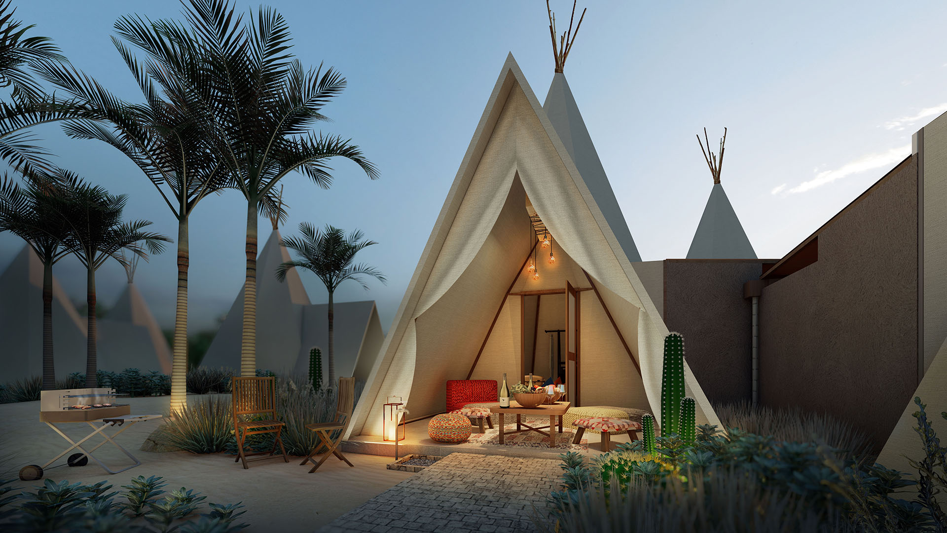 Immerse yourself in the charm of desert glamping where cozy teepees blend with nature offering a unique escape filled with comfort shared meals and unforgettable experiences under the stars.