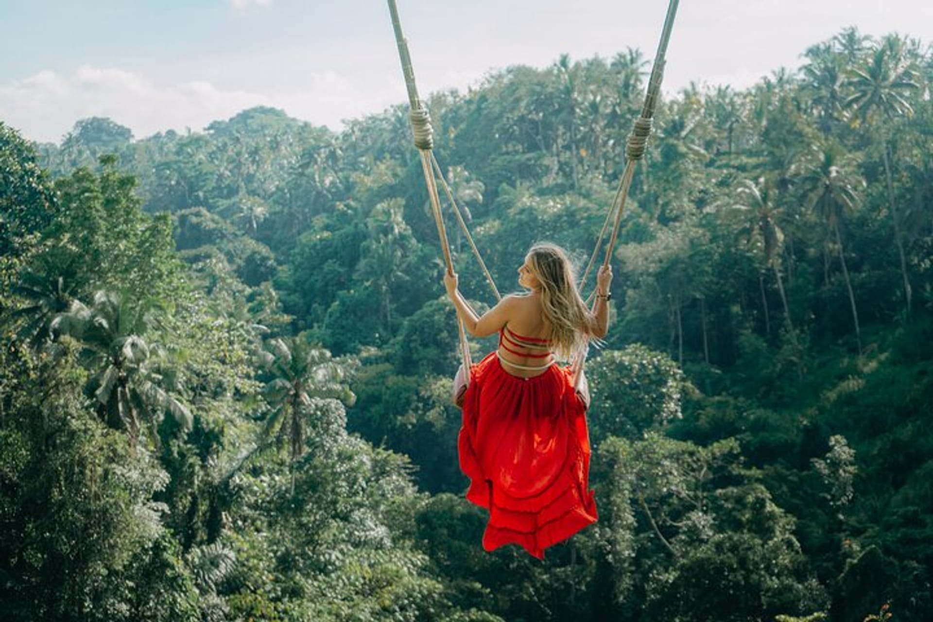 Jungle swing overlooking the tropical forest near Ubud