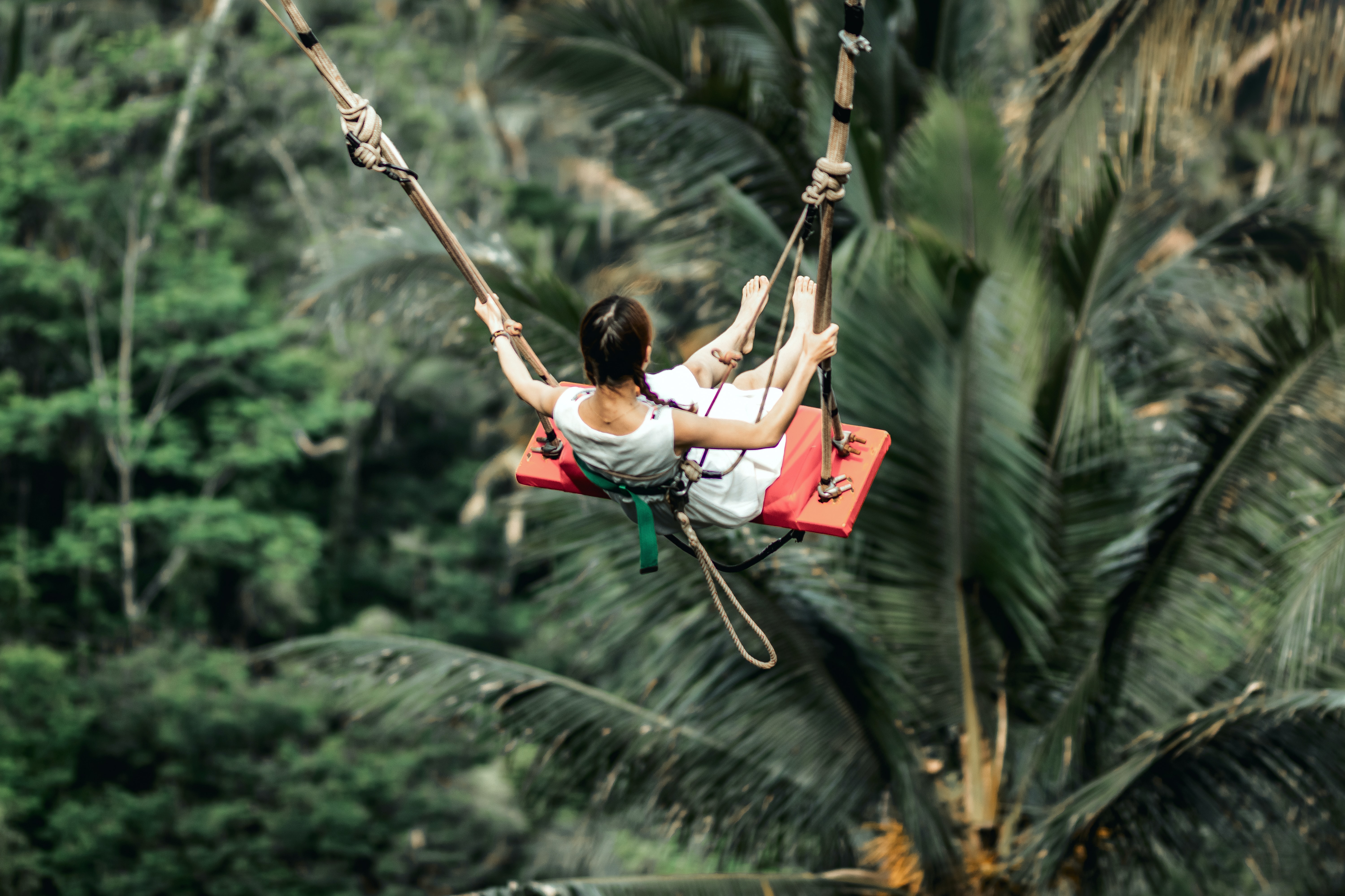 Soar high above lush treetops on the Jungle Swing capturing stunning views of Bali's natural beauty while creating unforgettable memories in Ubud’s wild landscape.
