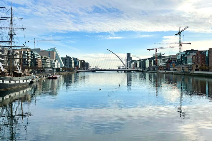 The old and the new. Dublin's riverscape, looking east to Dublin bay with the Samuel Beckett bridge in view.