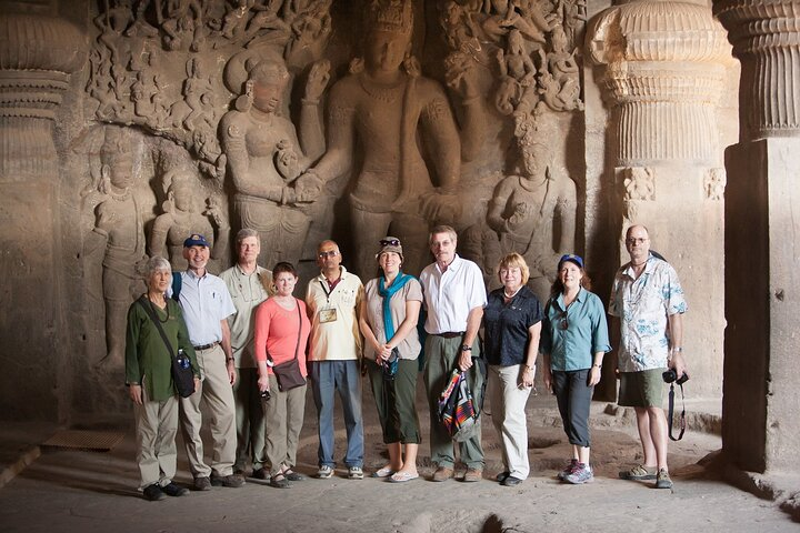 A group of American tourists touring the Ellora caves.
