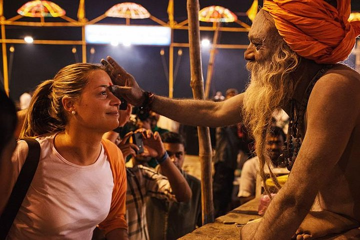 Getting blessings from a Hindu Monk