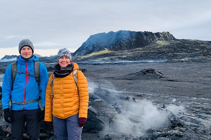 Experience the stunning landscapes of Fagradalsfjall Volcano where volcanic craters and lava fields create a unique backdrop for exploration and discovery with an expert local guide.