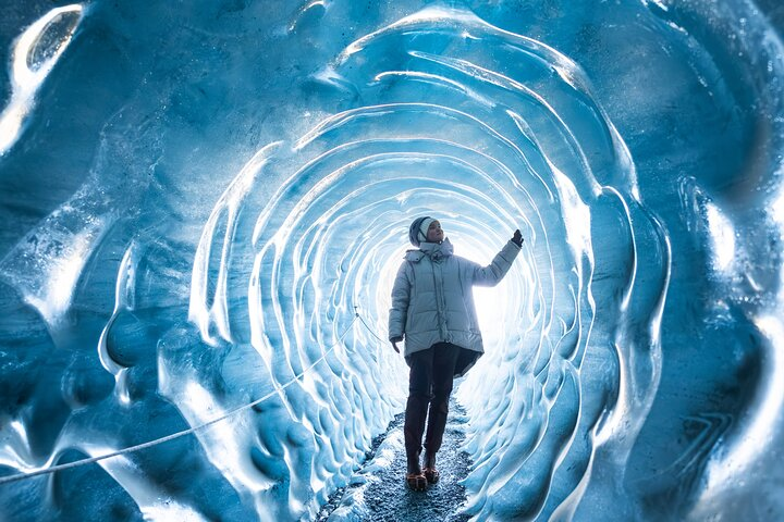 Guest inside the Katla ice cave