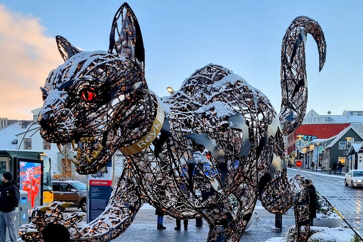 The Christmas Cat is in downtown Reykjavik in December