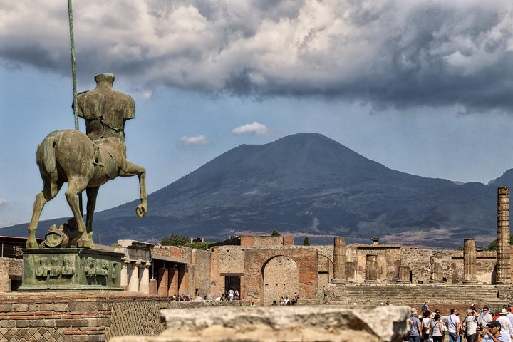 Pompeii ruins with Vesuvius
