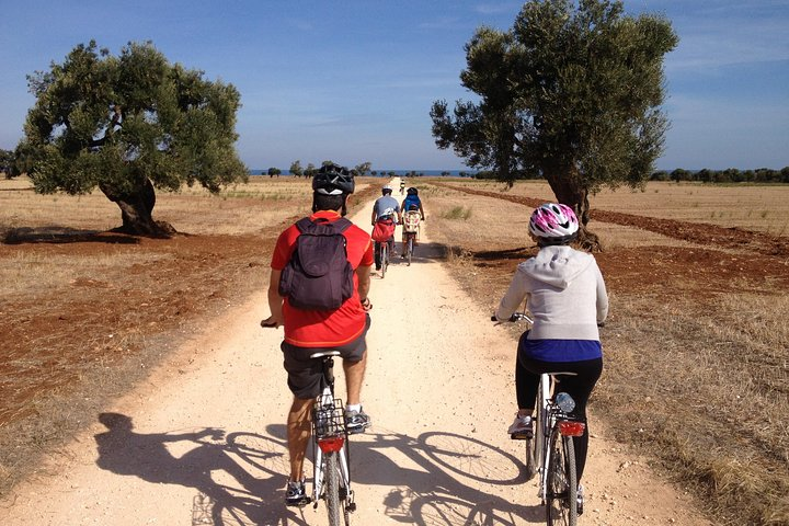 Group with kids cycling on Puglia's Postcard road