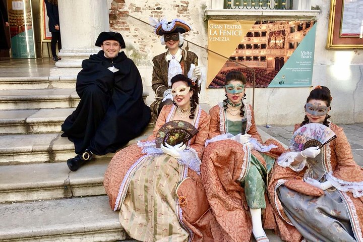 Casanova and his women in front of the Fenice Opera House