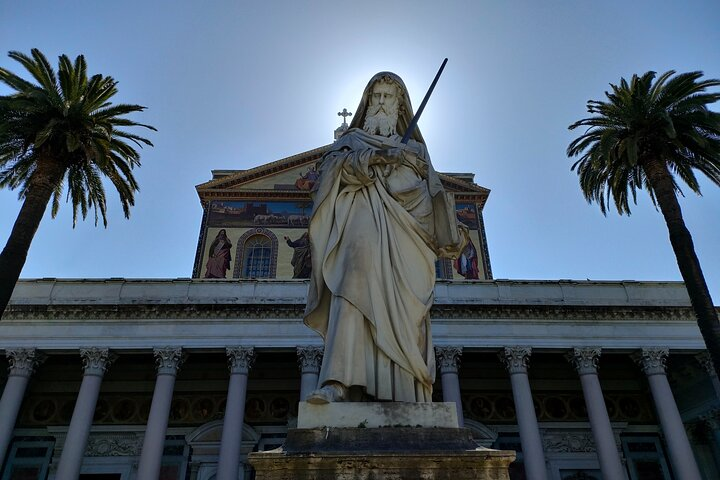The statue of Saint Paul in the cloister of Saint Paul Outside the Walls Basilica.