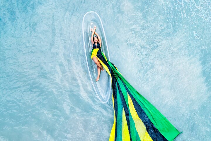 Flying Dress Clear Kayak/Boat Drone Photo Shoot in Montego Bay  - Photo 1 of 6