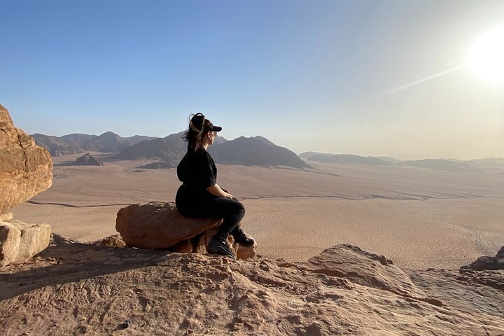 Overlooking the Wadi Rum landscape, close to the Saudi Arabia border