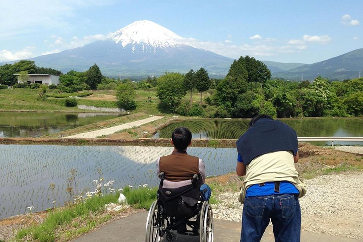 Experience stunning views of Mt. Fuji as you take in the serene landscapes and peaceful surroundings perfectly tailored for wheelchair users seeking an unforgettable journey in Japan.