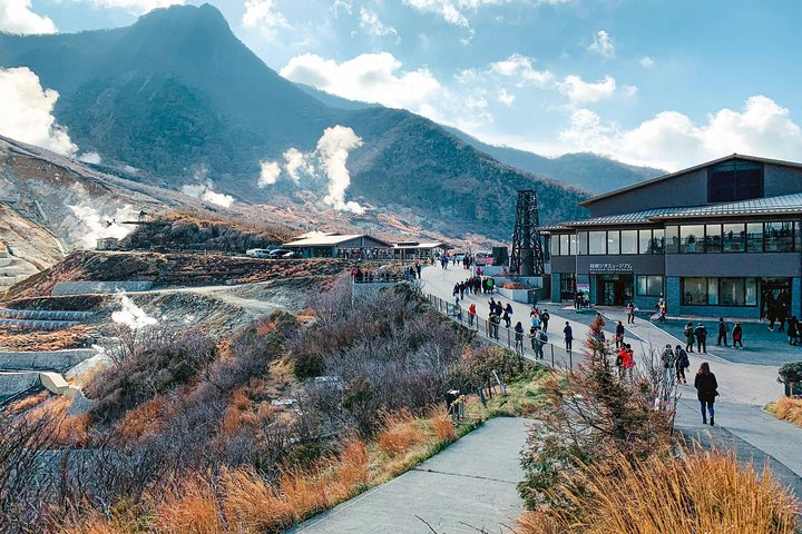 Experience the beauty of Hakone as you stroll past steam vents majestic mountains and lush landscapes immersing yourself in Japan's rich culture during an unforgettable two-day adventure.