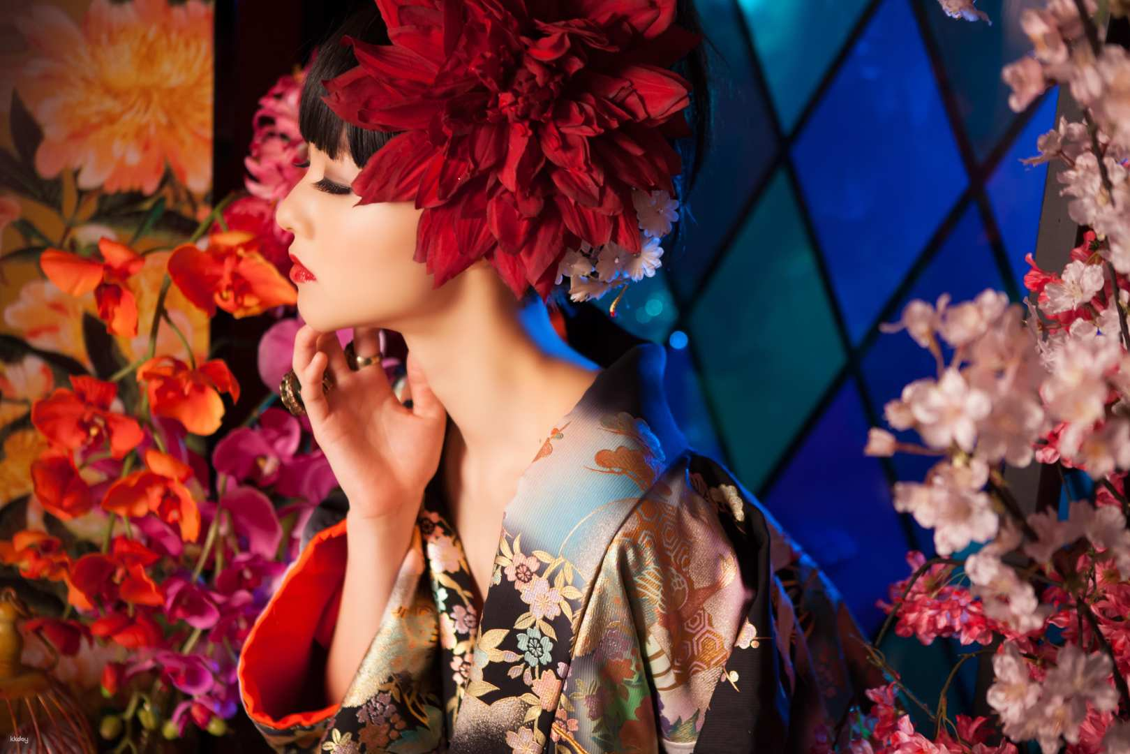 Step into a world of fashion and artistry where stunning outfits and expert styling transport you into the heart of Tokyo's cultural elegance. Transform your look amidst exquisite floral backdrops.