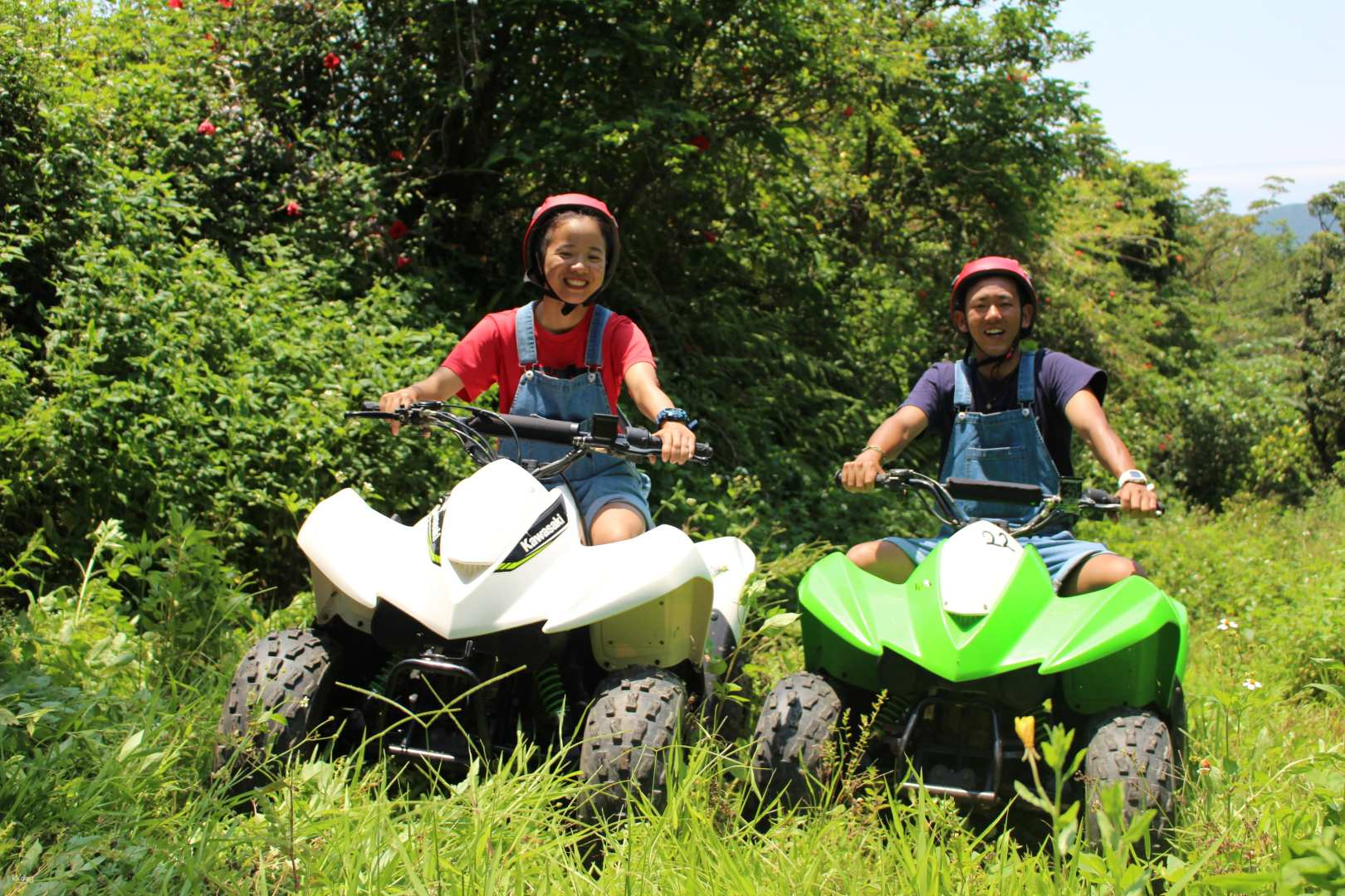 Explore the lush jungles of Okinawa on an ATV navigating scenic forest and farm routes while discovering unique local fruits. Perfect for families no experience needed!