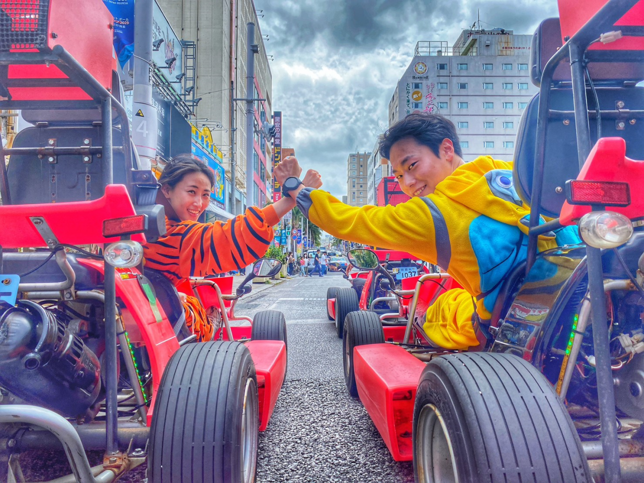 Zip through the streets of Okinawa dressed as your favorite character while racing past famous landmarks and creating unforgettable memories with friends. Embrace the adventure of go-karting!