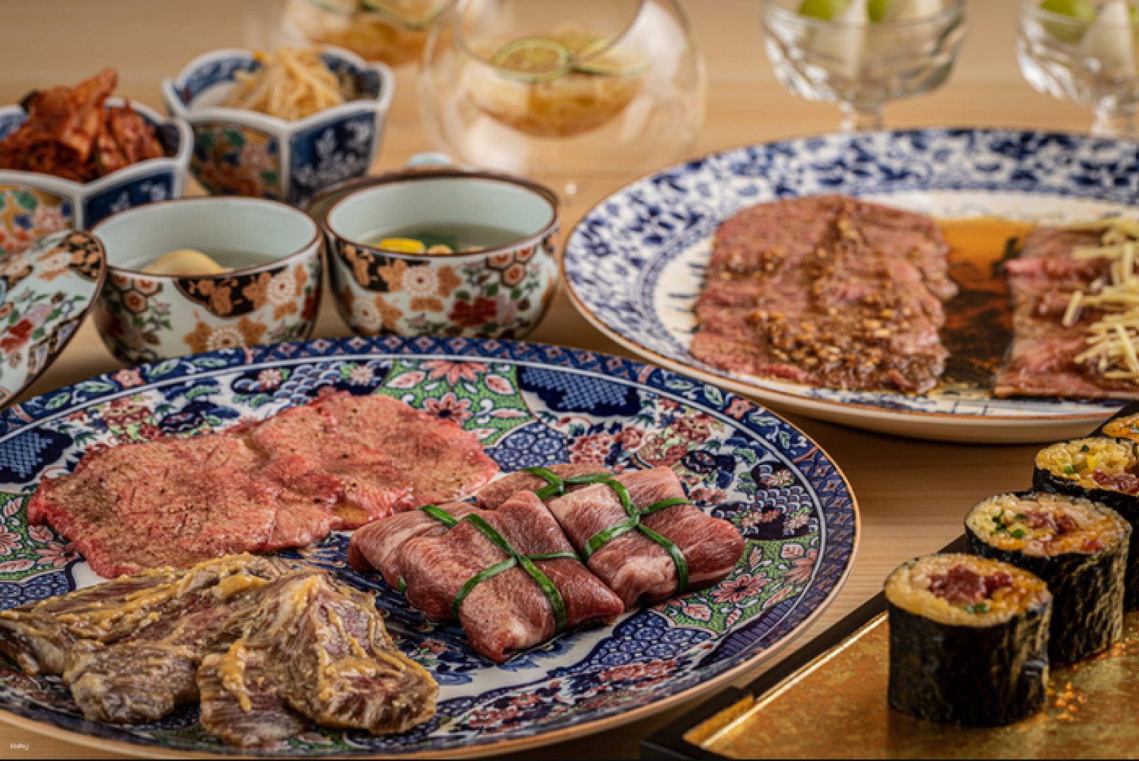 Experience A5-grade Wagyu beef paired with exquisite seafood in private rooms styled in modern Japanese decor all while enjoying stunning views of Mt. Fuji at Fujimon's Ebisu Branch.