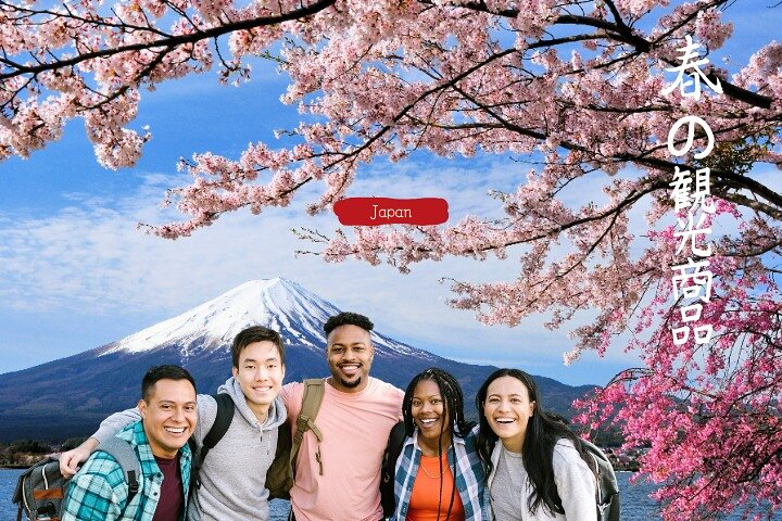 Experience the beauty of cherry blossoms framing Mount Fuji while enjoying the company of friends amidst stunning seasonal landscapes in picturesque Japan. A journey filled with unforgettable moments awaits.