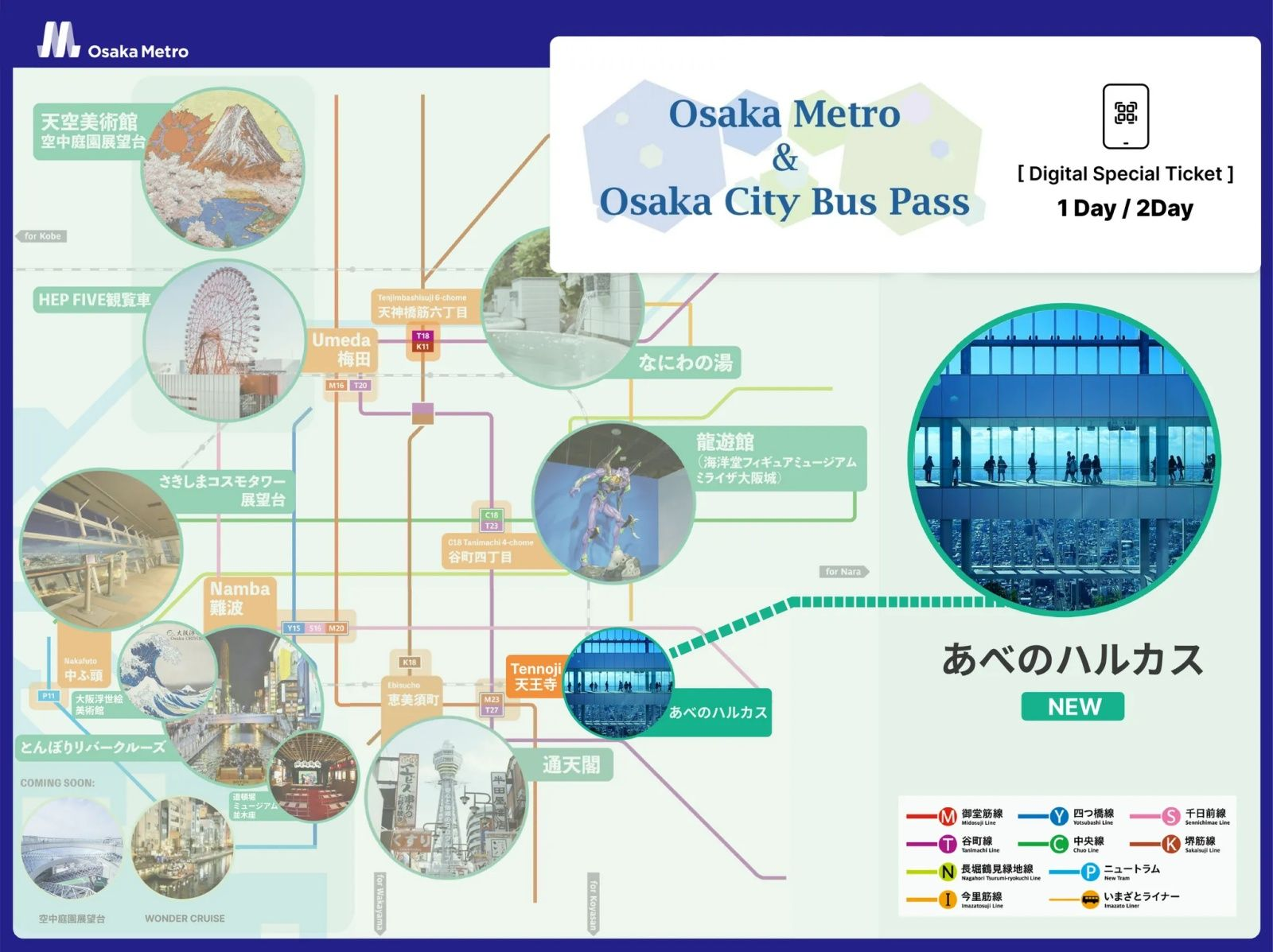 (Valid from 2025/11/1) HARUKAS 300 Observatory Admission Ticket and [Digital Planned Ticket] Osaka Metro & Osaka City Bus Pass Set Ticket - Photo 1 of 5