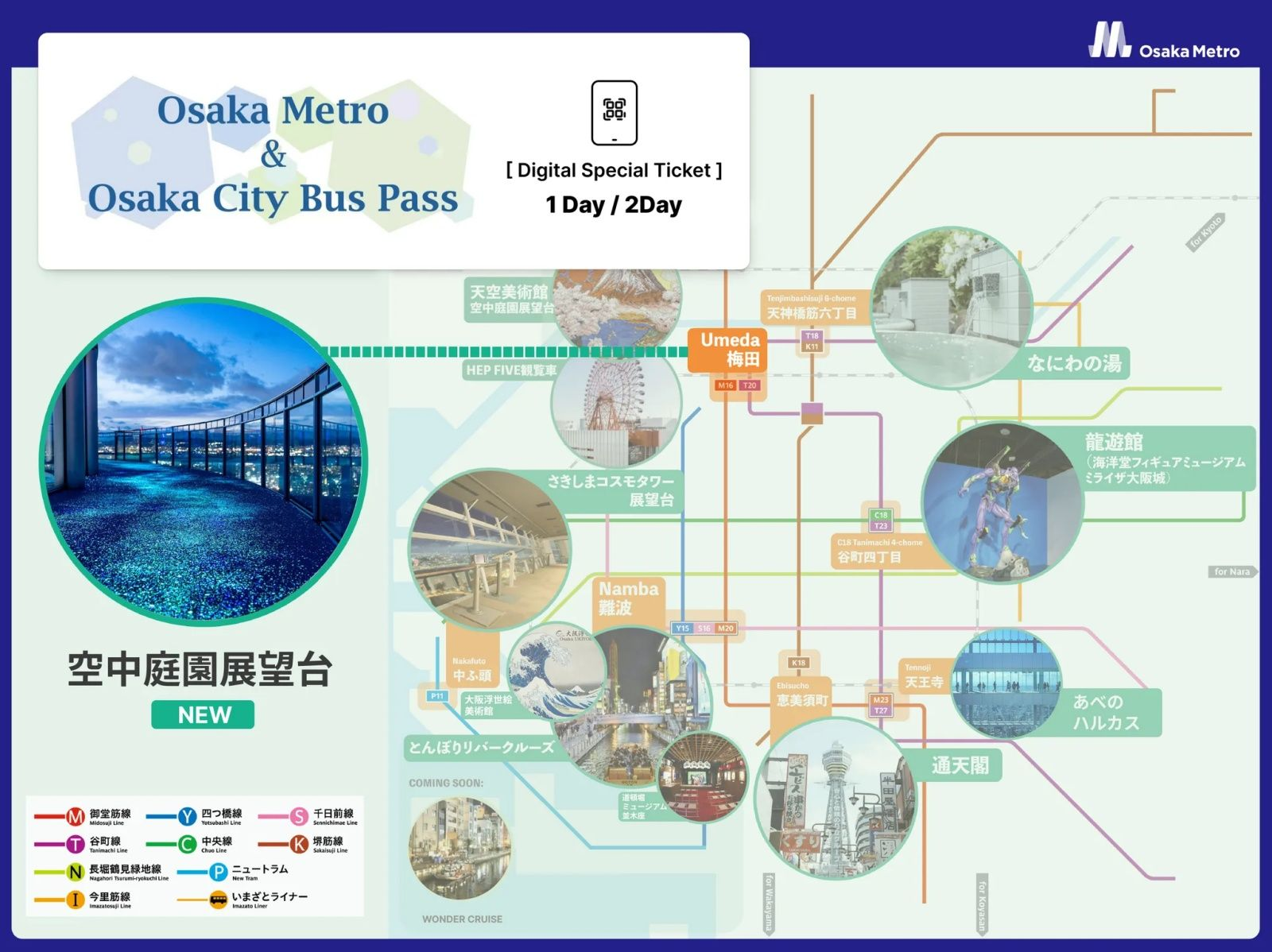 (Valid from 2025/11/1) Umeda Sky Building Kuchu Teien Observatory and [Digital Planned Ticket] Osaka Metro & Osaka City Bus Pass Set Ticket - Photo 1 of 11
