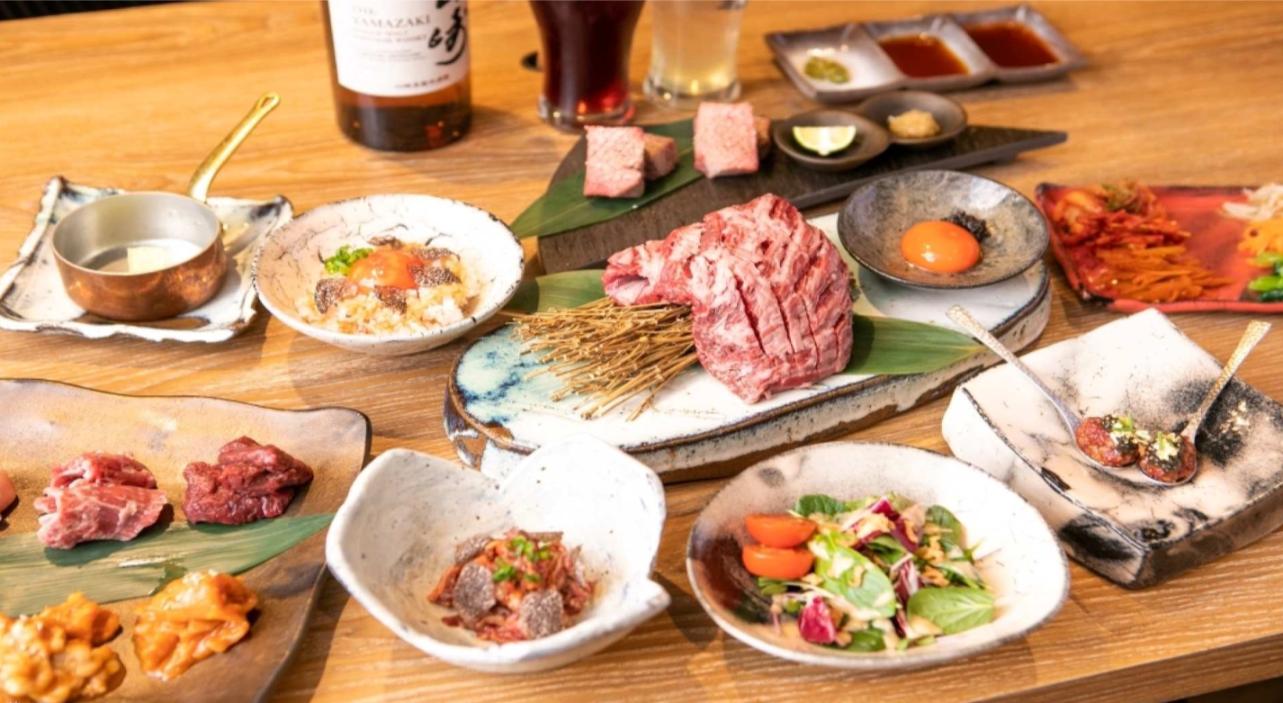 Savor the rich flavors of Japanese wagyu black beef at Kitashinchi-Harami Hozenji where each dish invites an unforgettable culinary journey in a friendly dining setting. Enjoy every bite!