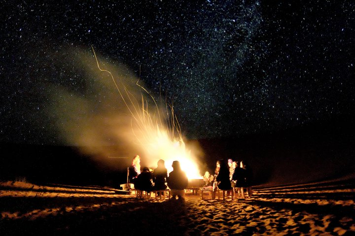Fire camp in Morocco Dunes by night